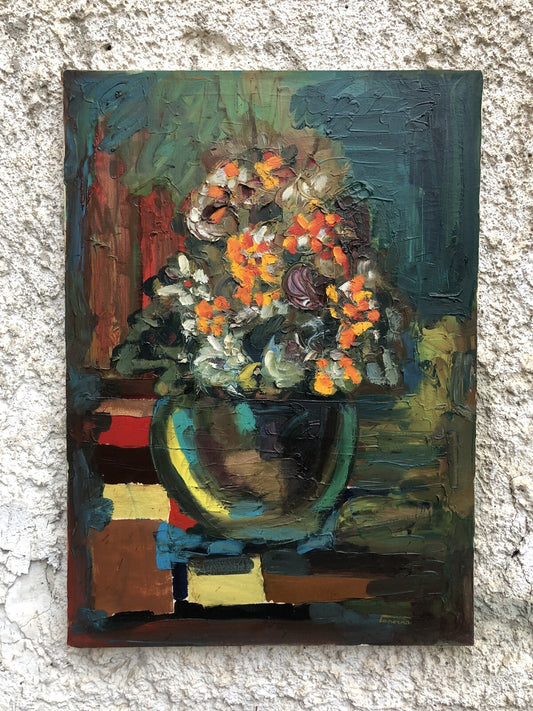 Quadro vintage -Vaso Con Fiori- dipinto a olio su tela