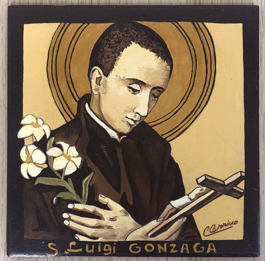 Dipinto San Luigi Gonzaga su mattonella Vintage