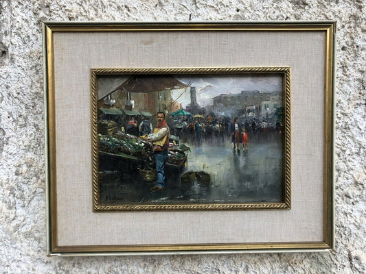 Quadro vintage -Mercato- dipinto a olio