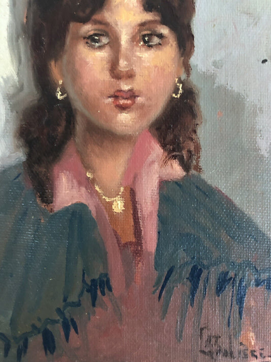 Quadro vintage -Figura Donna- dipinto a olio su cartoncino telato