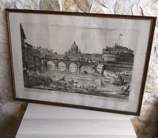 Stampa Vintage Roma, Veduta Del Ponte E Castel Sant’Angelo