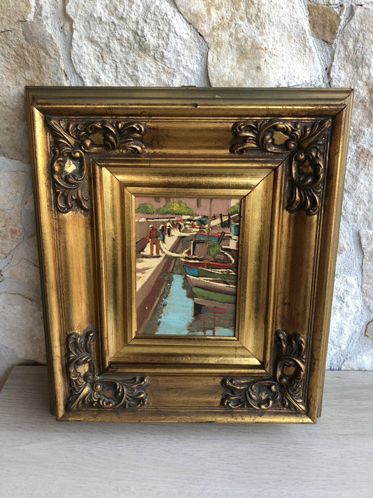 Quadro -Pescatori Al Porto- dipinto a olio