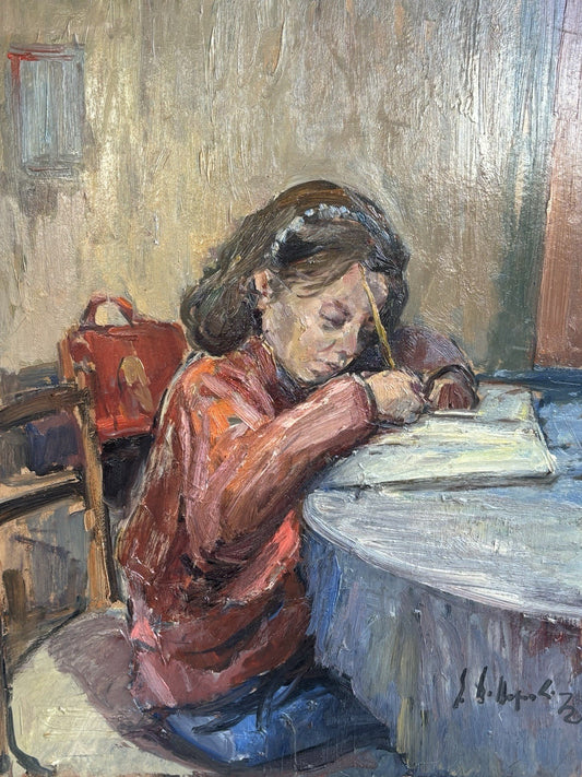 Quadro -Giovane Studente- Edmondo Di Napoli dipinto a olio