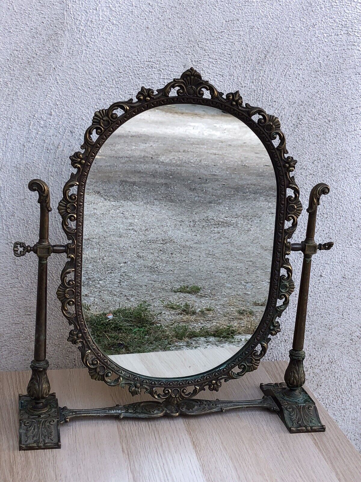 Grande specchio da tavolo- toeletta vintage in ottone