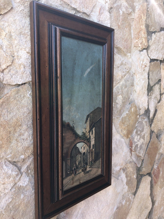 Quadro antico -Una Via Di Tivoli- dipinto a olio