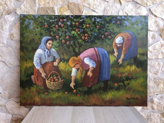 Quadro -Raccolta Della Frutta- dipinto a olio su tela