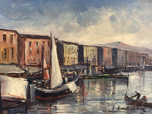 Quadro vintage -Marina- dipinto a olio su tavoletta