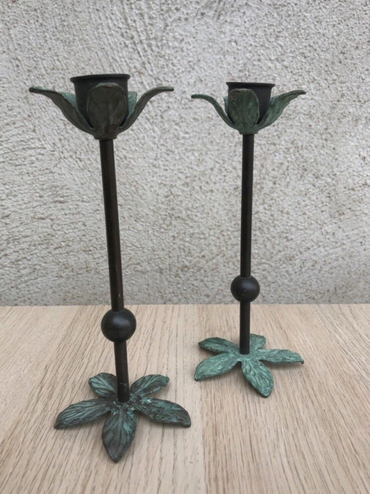 Coppia Di Portacandele Vintage In Metallo