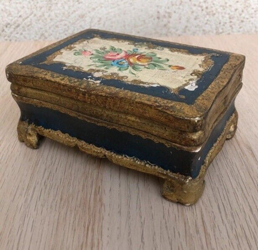 Scatola Portagioie Vintage In Legno Stile Fiorentino