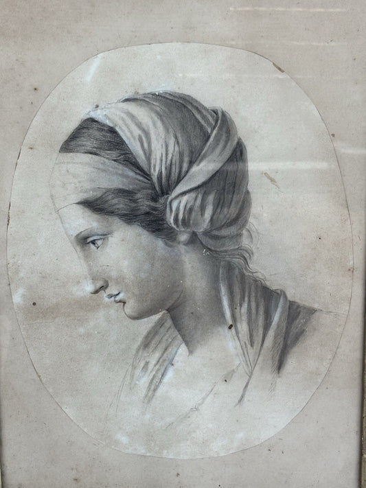 Quadro antico -Profilo Di Donna- disegno su carta