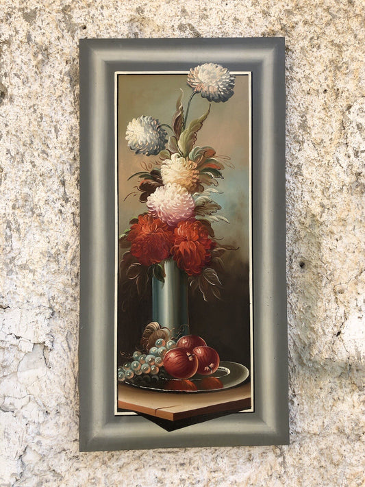 Quadro vintage -Natura Morta Con Fiori- dipinto a olio su tela