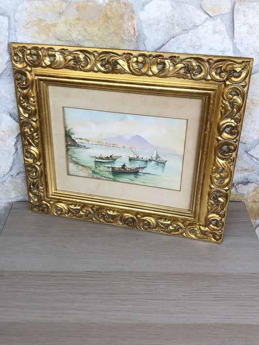 Quadro vintage -Marina Napoli- dipinto ad acquerello