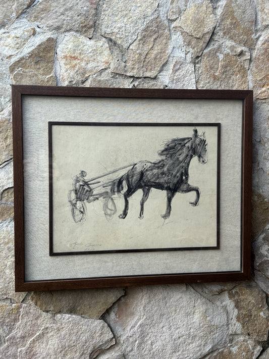 Quadro -Calesse Con Cavallo- Guido Casciaro disegno su carta