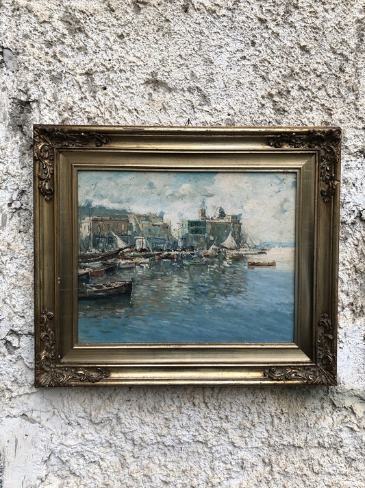 Quadro vintage -Porto Di Pozzuoli- dipinto a olio