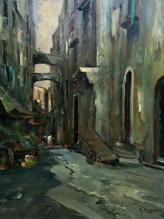 Quadro vintage -Vicolo Di Napoli- dipinto a olio