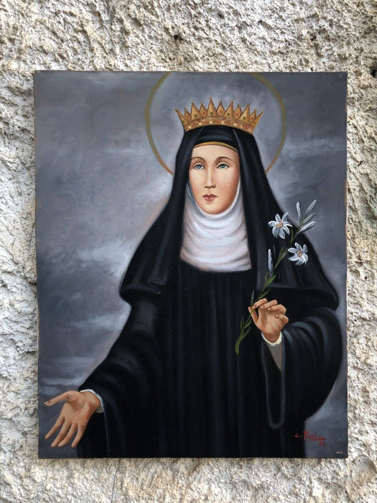 Quadro vintage -Santa Patrizia- dipinto a olio su tela