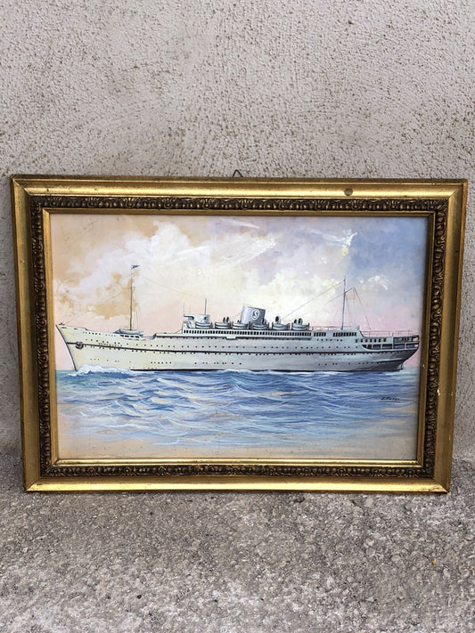Quadro dipinto Nave “Venezuela Grimaldi Siosa Line” vintage