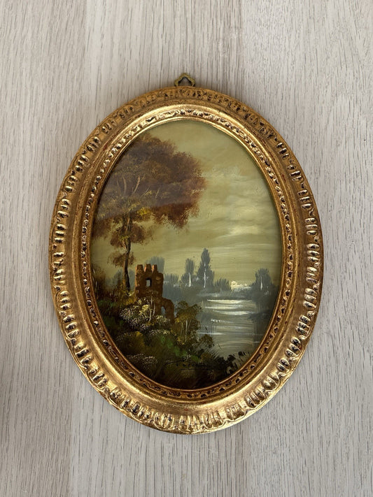 Quadro Vintage, Paesaggio Dipinto A Olio Su Rame