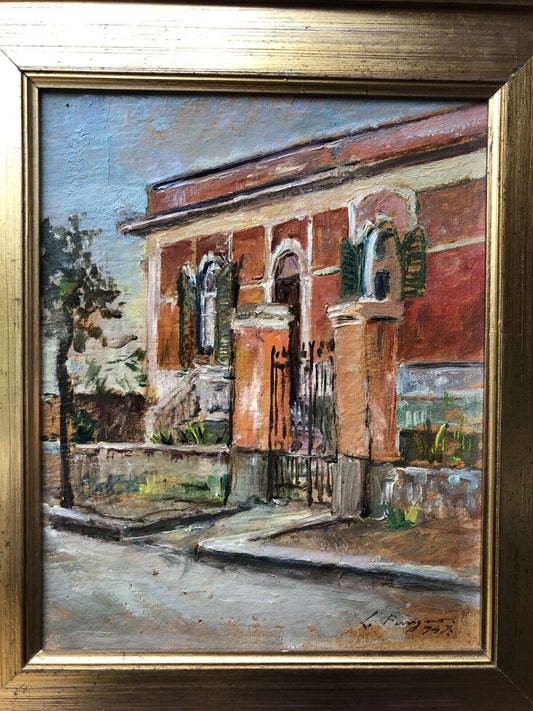 Quadro -Villa- dipinto a olio su cartoncino