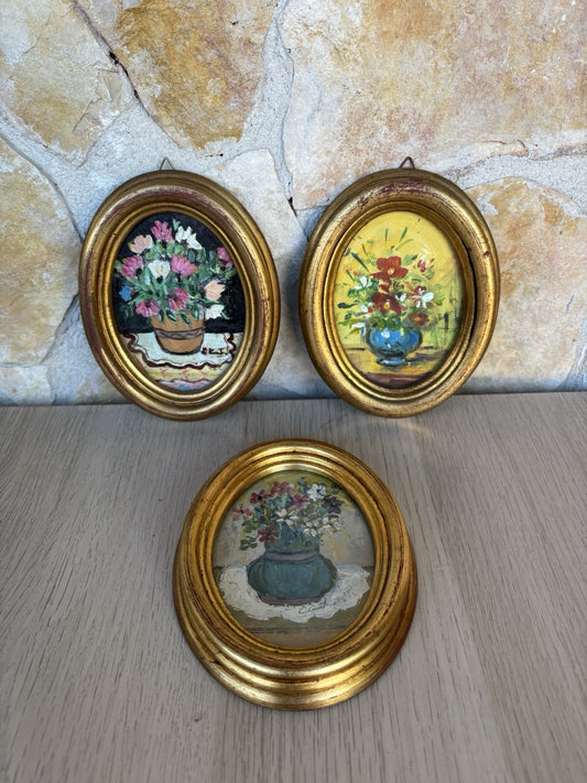 Tris Di Quadri Vintage Dipinti A Olio