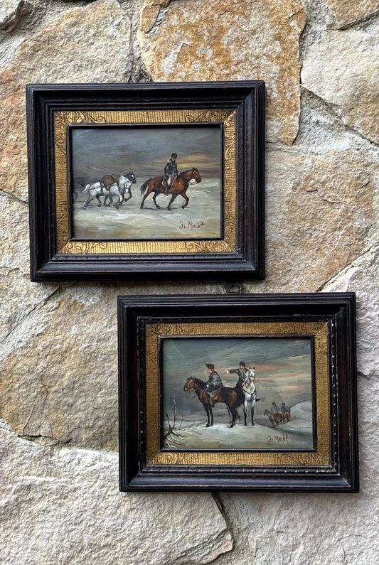 Coppia Di Quadri Vintage, Miniature Dipinte A Olio Su Rame