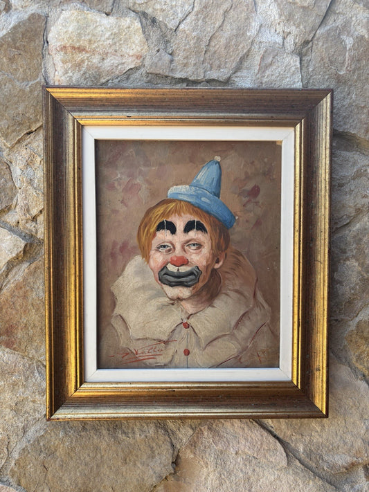 Quadro -Clown- dipinto a olio su tavoletta