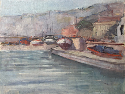 Quadro -Barche Al Porto- dipinto a olio su tela