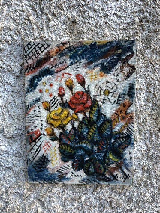 Quadro vintage -Fiori- dipinto a olio su tela
