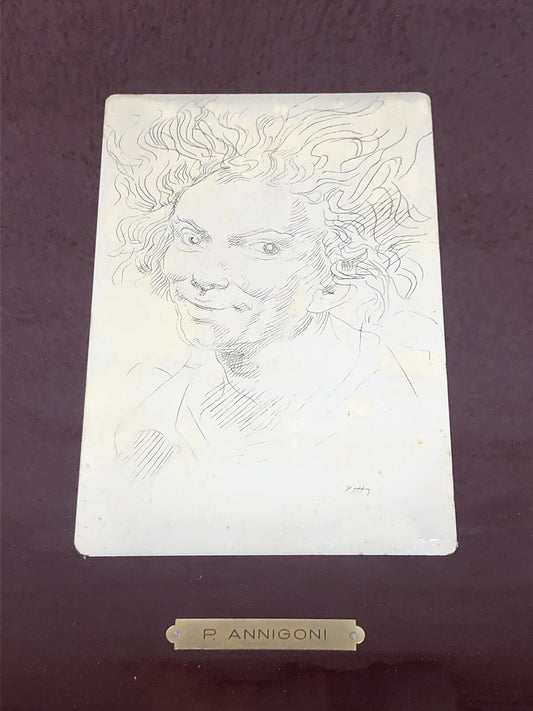 Quadro Vintage, Incisione Serigrafia Su Lastra In Argento 925 Pietro Annigoni
