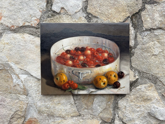 Quadro -Ciliegie, Natura Morta- Luigi Seme- dipinto a olio su tela