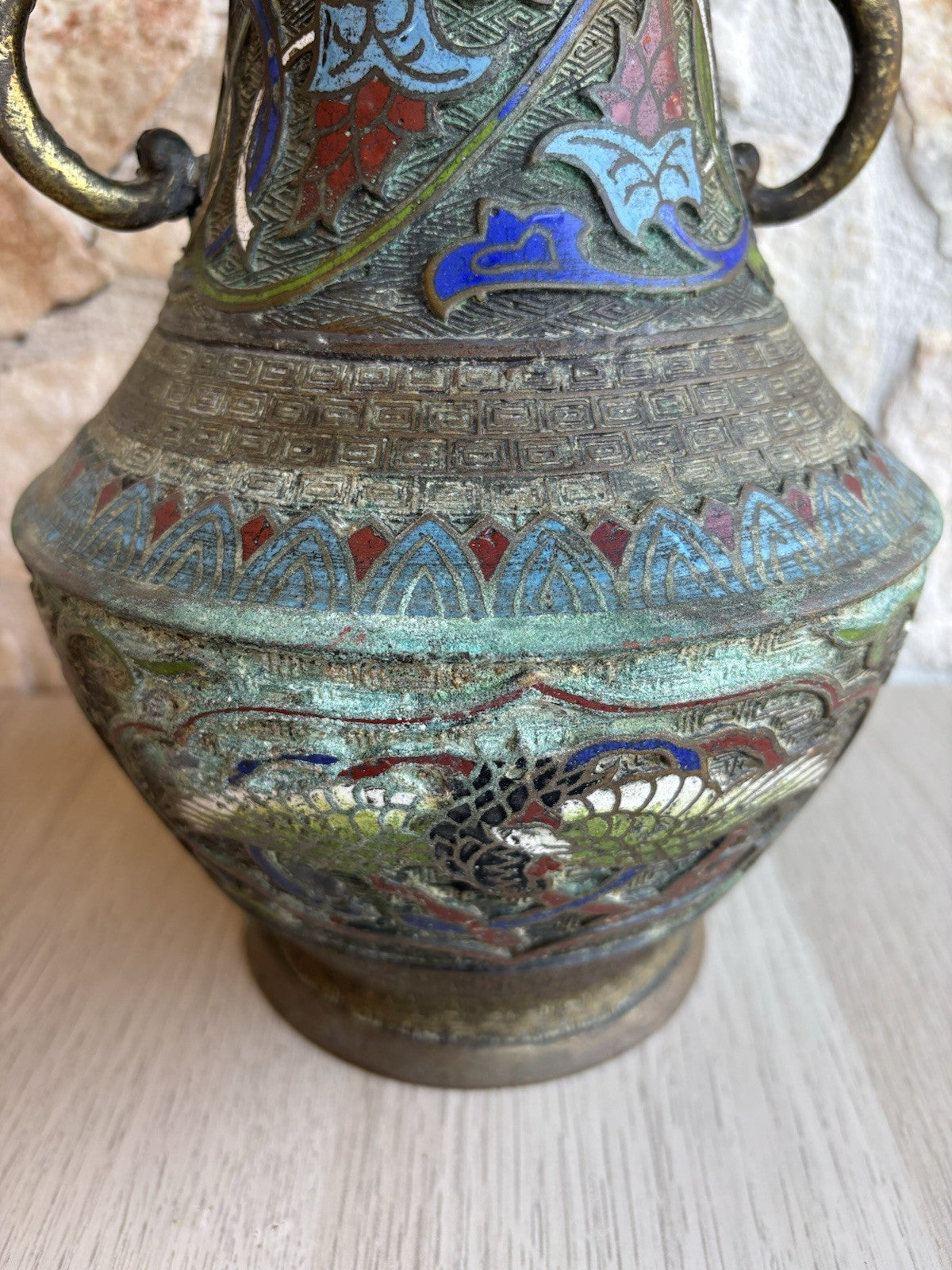 Vaso Vintage In Bronzo E Cloisonnè
