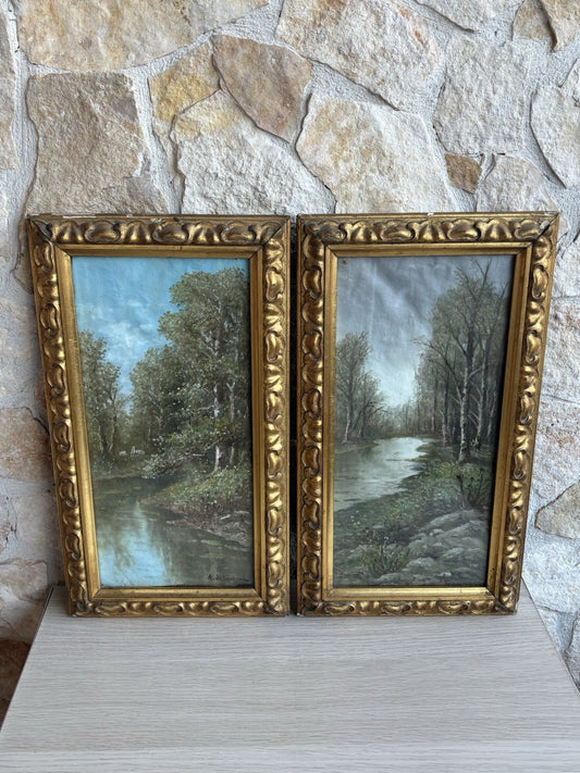 Coppia di quadri antichi -Paesaggi- dipinti a olio