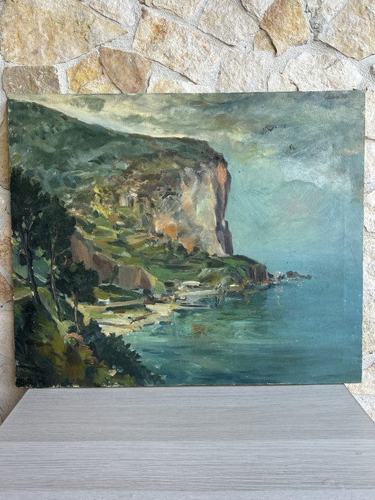 Quadro -Scogliera Con Marina- dipinto a olio su tela
