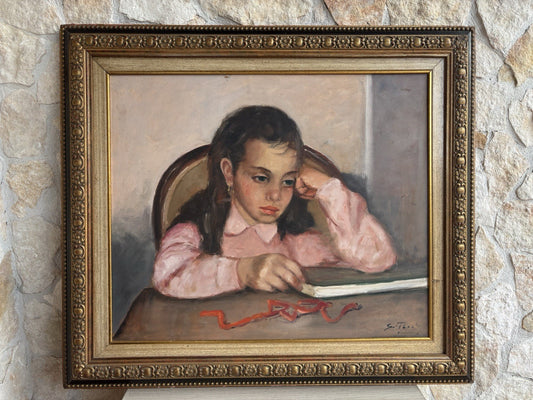 Quadro -Fanciulla Pensierosa- Giovanni Pane dipinto a olio su tavoletta