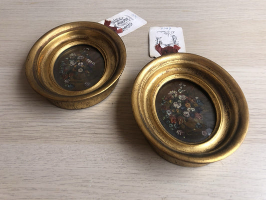 Coppia Di Quadri Vintage Con Fiori Dipinti