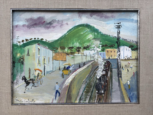 Quadro -Stazione Con Treno- Mario Cortiello dipinto a olio
