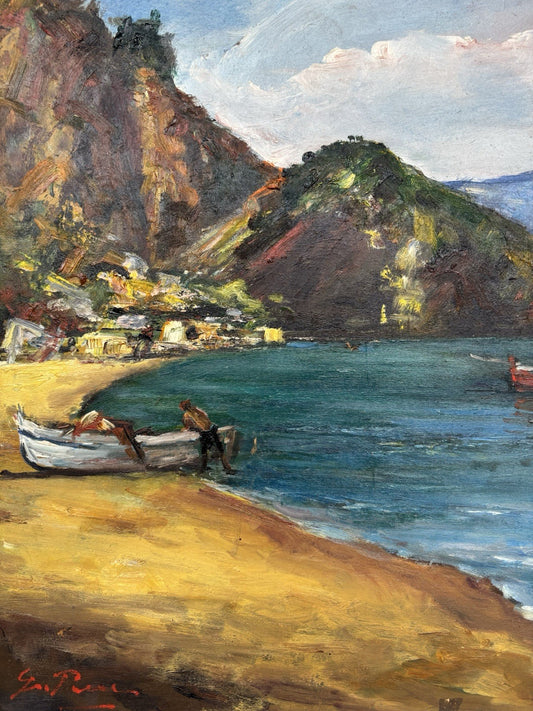 Quadro -Marina Con Barche- Giovanni Pane dipinto a olio