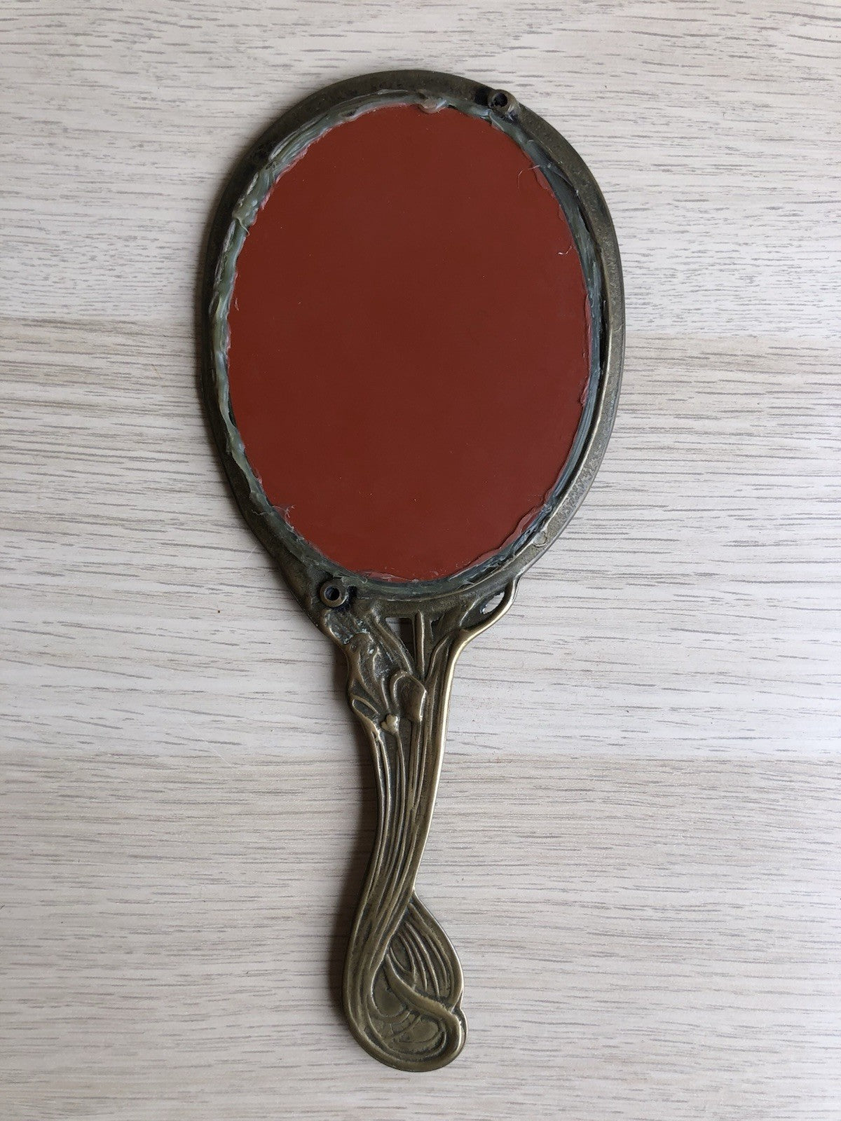 Specchio da tavolino in ottone Stile Liberty vintage