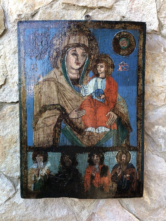Icona Religiosa Antica Dipinta Su Legno