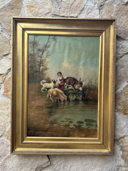 Quadro antico -Paesaggio Bucolico- dipinto a olio su tela