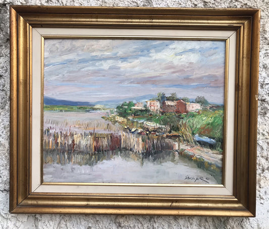 Quadro vintage -Lago Patria- dipinto a olio