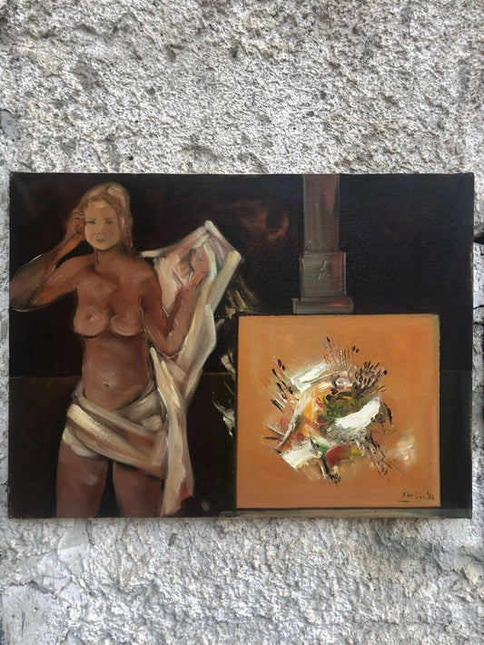 Quadro vintage -Nello Studio, La Modella- dipinto a olio su tela