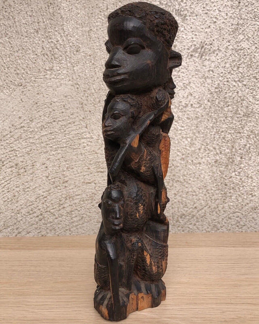 Scultura Vintage Africana Intagliata In Legno
