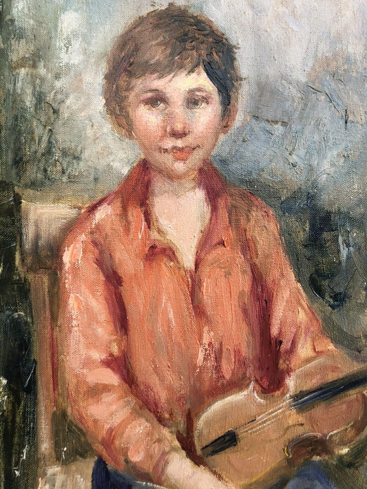 Quadro vintage -Ragazzo Con Violino- dipinto a olio su tela