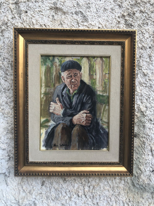Quadro -Anziano Pensieroso- dipinto a olio