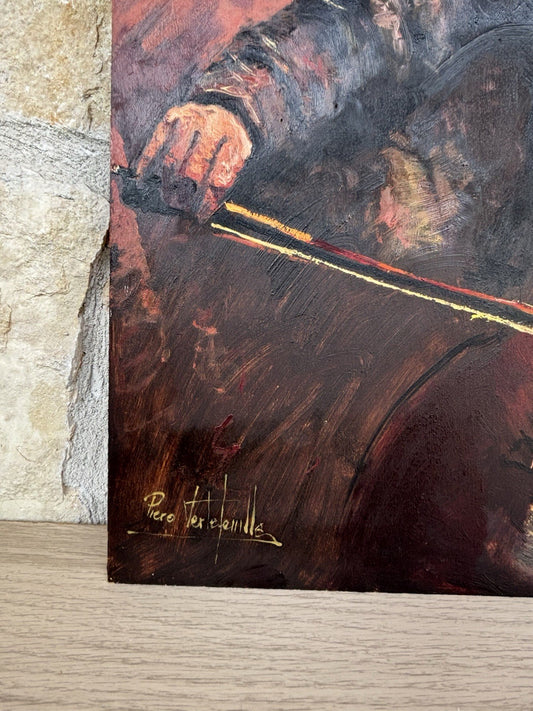 Quadro -Musicista- dipinto a olio su tavoletta