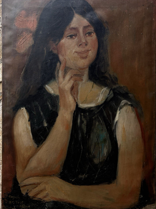 Quadro -Figura Di Donna- Augusto Orange De Rose dipinto a olio su tela