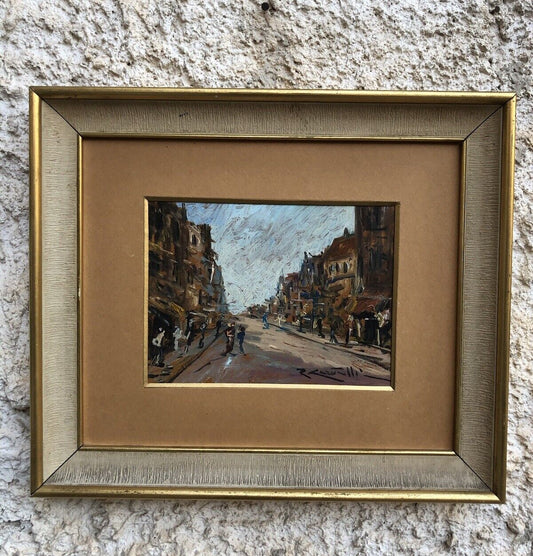 Quadro vintage -Strada Con Figure- dipinto a olio