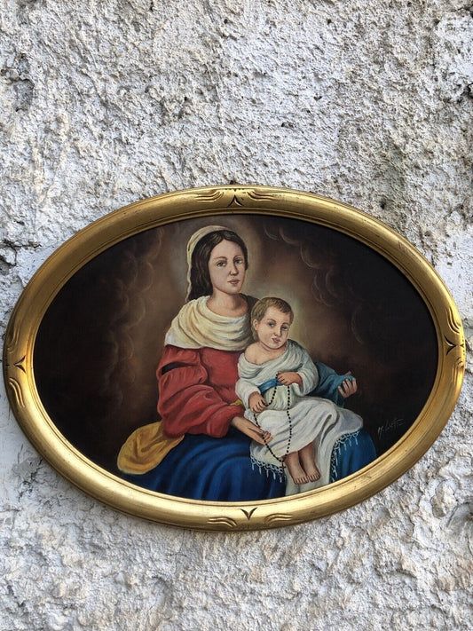 Quadro vintage -Madonna Del Rosario- dipinto a olio