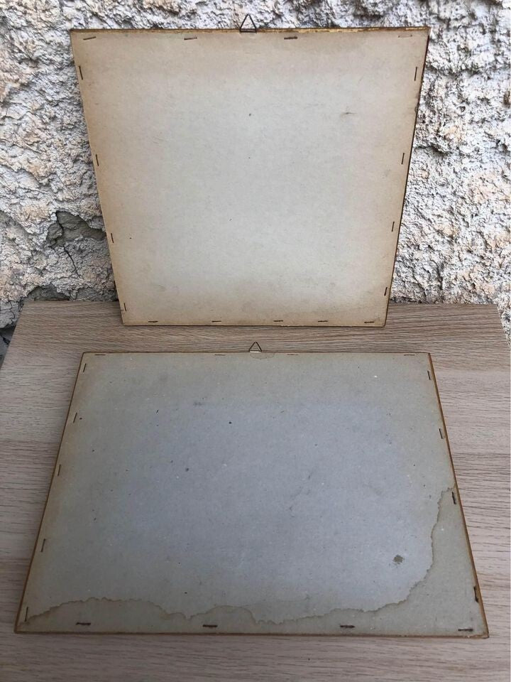 Coppia di quadri vintage “Puttini” dipinti ad acquerello su carta M.Cirillo